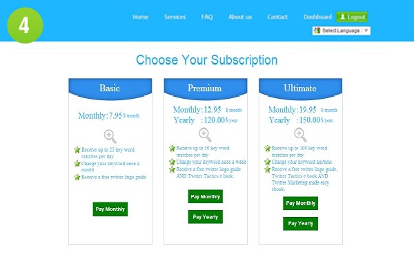 tweet4business – choose your subscription | Using twitter for market